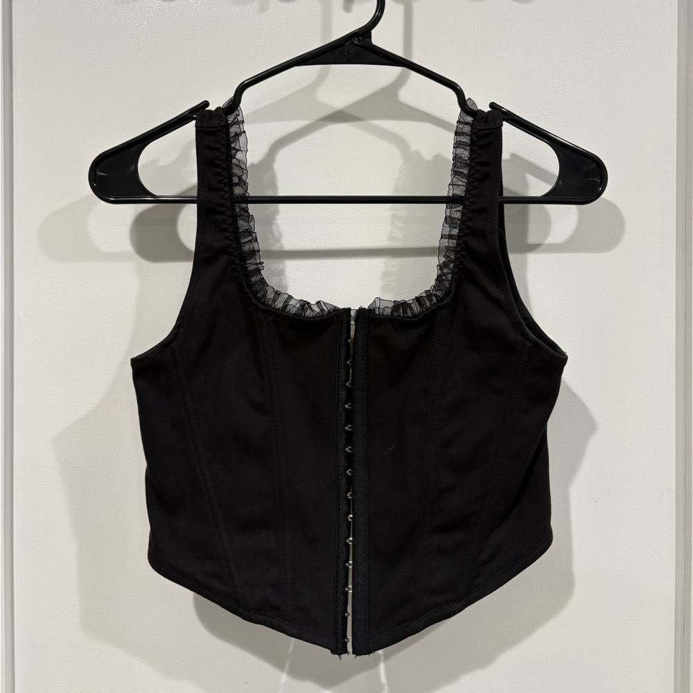 Black Corset Top with Ruffle Trim
